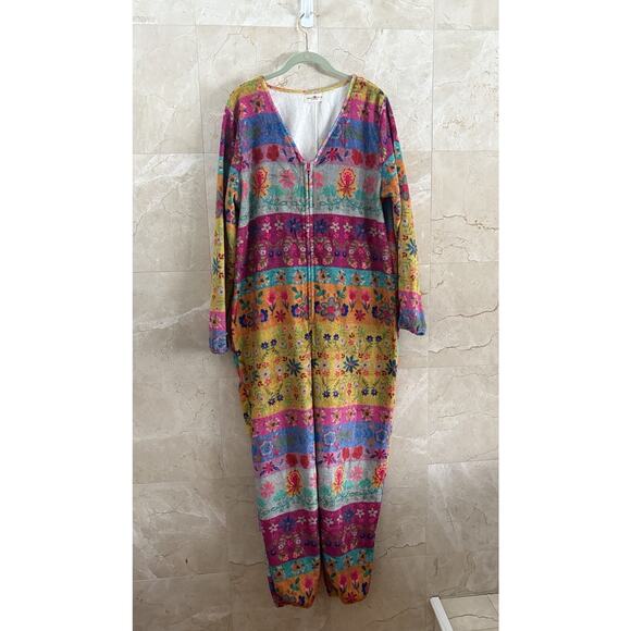 Natural Life One Piece Jumpsuit Pajamas - M, Vibrant Boho Fleece Slumber Party - Picture 8 of 12